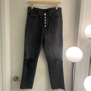 H&M Black Distressed Straight Leg Jeans